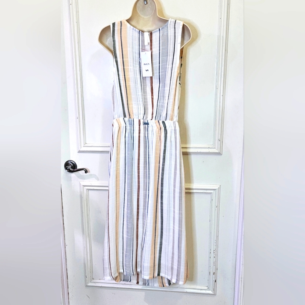 RVCA White MultiColor Striped Sleeveless Button-Down Arizona Dress,Large,NWT - Picture 10 of 16